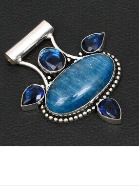 Blue Apatite, Tanzanite Gemstone 925 Sterling Silver Handmade Pendant Necklace